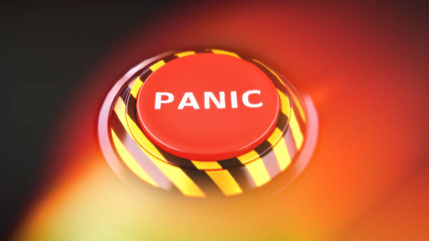 Industrial red push button design with the symbolic label \