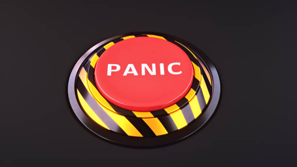 Neat industrial red push button design with the symbolic label \