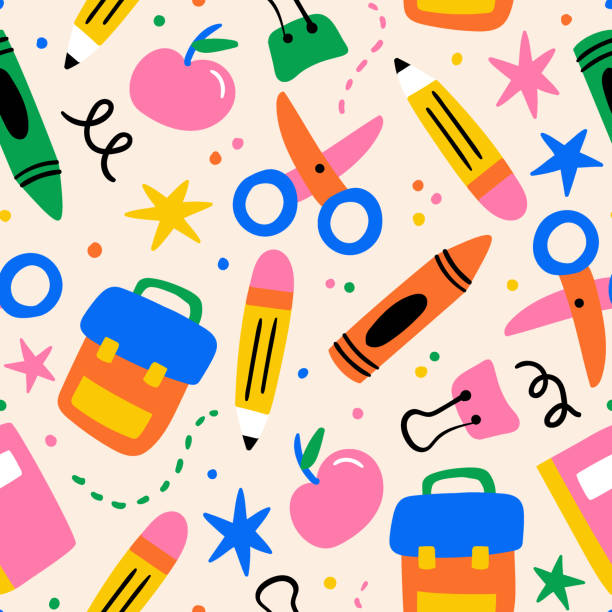 Back To School Pattern Back To School Background Back To School Pattern Back To School Background school supplies stock illustrations