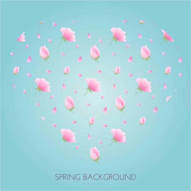 istock Blue background with sakura. Flowers and petals pink colors. Vector illustration for warming season 2200894729