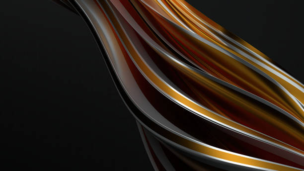istock Curved abstract background with silver lines on gold band representing modern artistic delicacy on dark background 2200896489