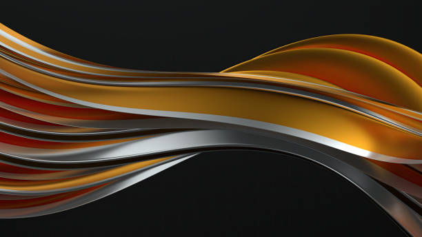 istock Delicate modern art abstract background with gold bands and silver lines curves on a dark background 2200901967