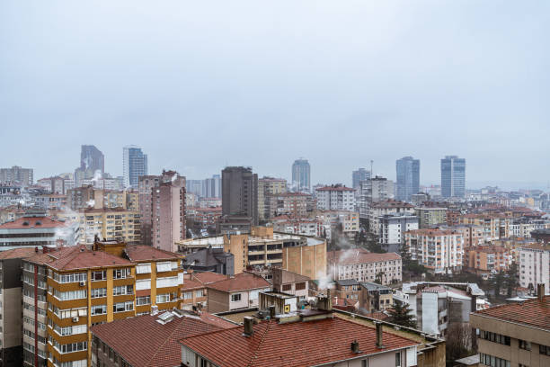 istock Urban Transformation in Istanbul, Modern Architecture, Snowy Cityscape 2200905150