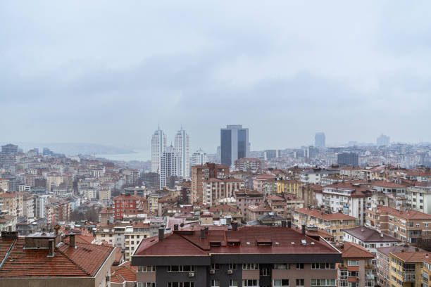 istock Urban Transformation in Istanbul, Modern Architecture, Snowy Cityscape 2200905281