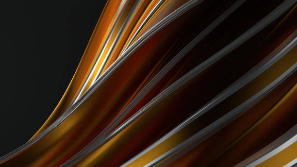 istock Delicate modern artistic linear abstract background of dark background with silver lines on gold bands 2200905502