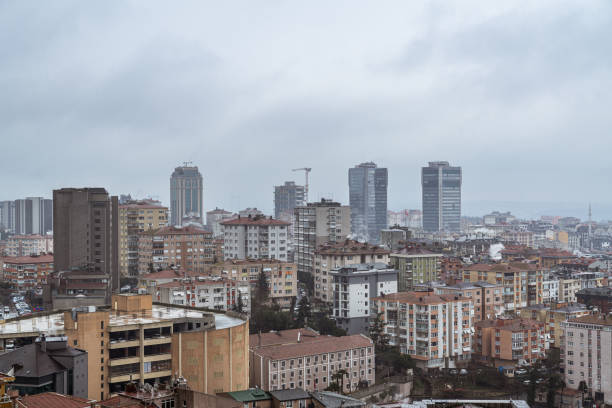 istock Urban Transformation in Istanbul, Modern Architecture, Snowy Cityscape 2200906287
