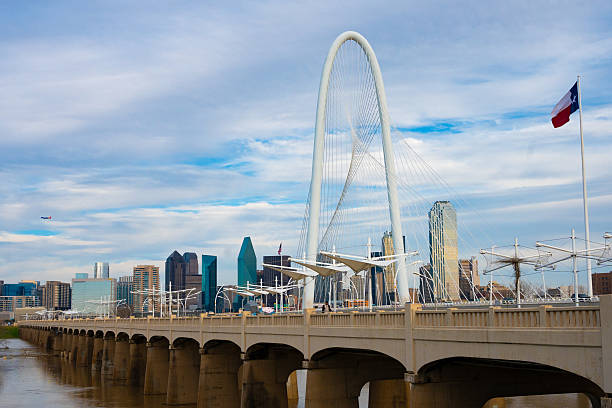 View of Margaret Hunt Hill Bridge over Trinity River in Dallas Texas