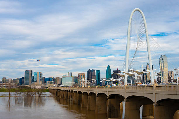 View of Margaret Hunt Hill Bridge over Trinity River in Dallas Texas