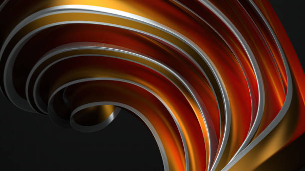 istock Curved abstract background with silver lines on a gold band representing the luxury delicacy of a dark background 2200906844