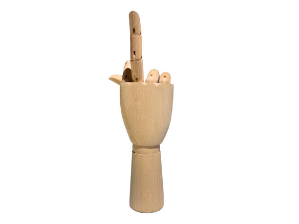 istock Wooden Hand Showing Middle Finger 2200909839