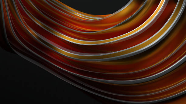istock Curve abstract background with silver line on gold band representing modern art luxury on dark background 2200909902