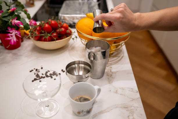 istock Homemade Espresso Martini Preparation with Fresh Ingredients on Marble Countertop 2200913755