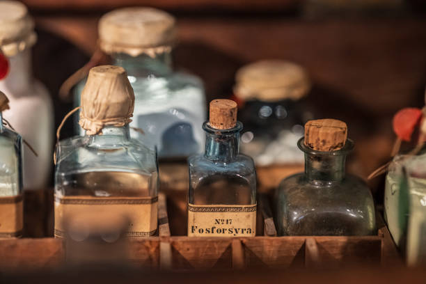 istock Vintage cork sealed glass medicine bottles. 2200915252