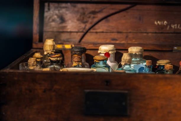 istock Vintage cork sealed glass medicine bottles. 2200915256