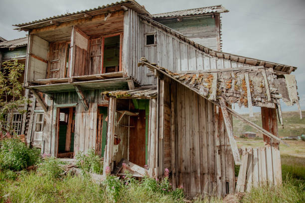 Abandoned ruined old house, Teriberka, Murmansk region. High quality photo
