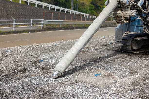 The scene of pile driving work