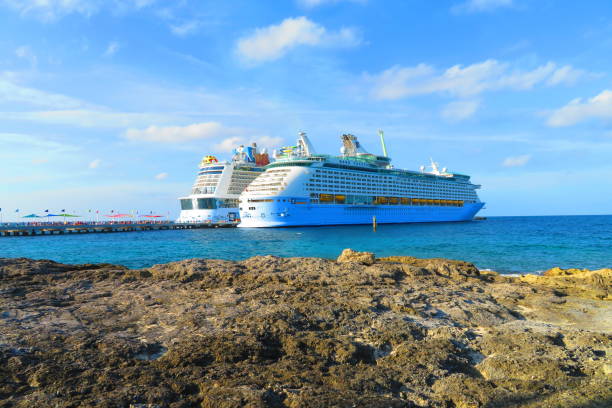 January 2025- Two Royal Caribbean cruise ships are docked at the private Bahamas island, Coco Cay