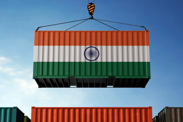 istock India trade cargo container hanging against clouds background 2200960338