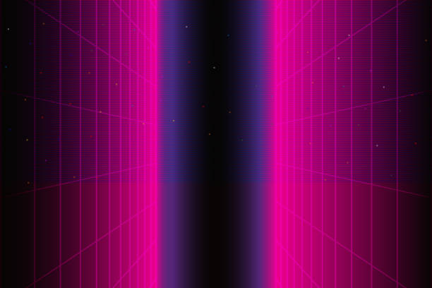 istock Retro sci-fi background. 80s futuristic grid. Digital cyber texture. Perfect for 80s style design. 3D illustration. 2200972105