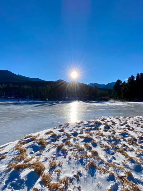 istock Sun rays on a frozen mountain lake 2200973363