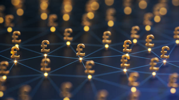 Pound Symbol and Connected Dots Futuristic digital background. Abstract connections technology and digital network. 3d illustration.