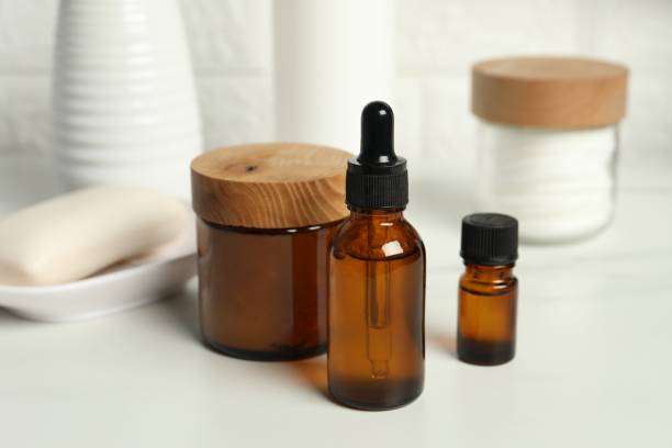 istock Bath accessories. Personal care products on white table, closeup 2200986513