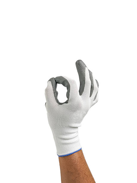 istock man's hand wearing safety rubber gloves isolated on white background 2200998301