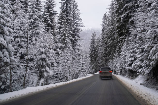 istock Car on Snowy Mountain Road 2201001914