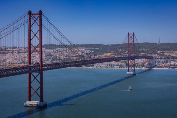 Lisbon's 25th of April Bridge over the Tagus river; Lisbon, Portugal