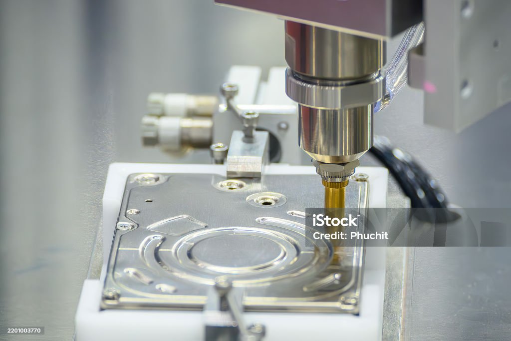 Close Up Scene The Computer Parts Assembly Process By Robotic System ...