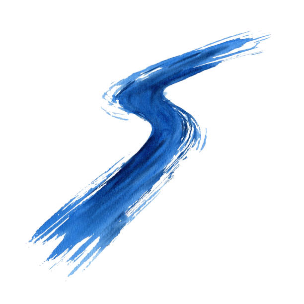 istock Winding road. Dark blue watercolor abstract spot. Textured brush stroke. Illustration isolated from the background. For design compositions, postcard with transport, announcement and article template 2201004240