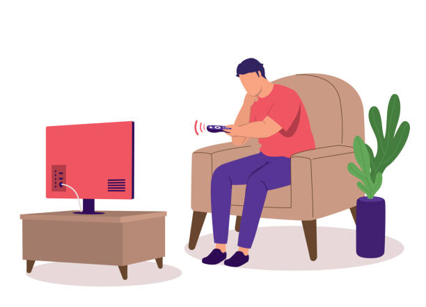40+ Bored People Watching Tv Stock Illustrations, Royalty-Free