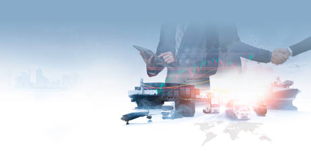 istock Smart technology logistics concept,  Businessman touching virtual screen world map of Global logistics network distribution, Air cargo trucking, Rail transportation and maritime shipping, Online goods orders worldwide 2201012120