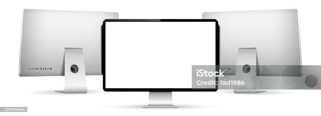 Realistic Computer Screen Mockup Computer Display On Four Sides With ...