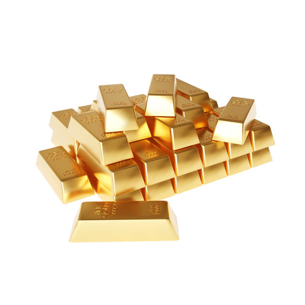 Gold ingots on white background
