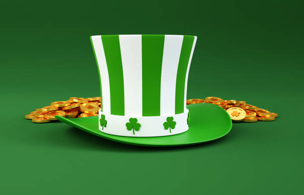 This vibrant green top hat features a shamrock and festive text, perfect for celebrating St. Patrick's Day, representing joy, good luck, and the spirit of Irish culture during joyful gatherings and celebrations.
