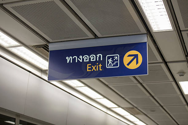 istock MRT subway train station platform Public Transportation Exit Sign in Thai and English 2201025467