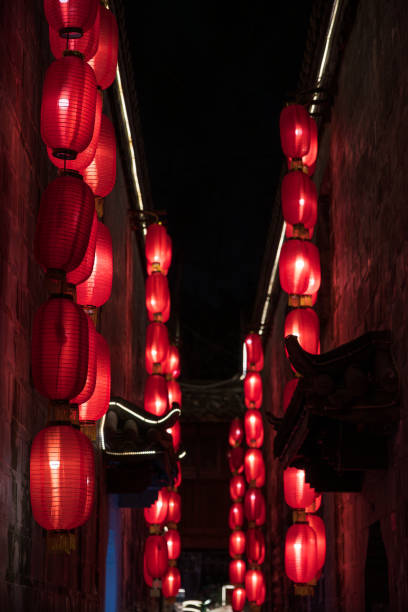 istock Red Traditional Chinese Lanterns at Night 2201028484