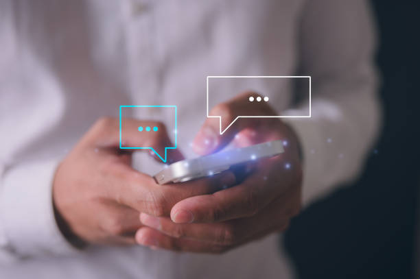 istock Social Media Man hand using smartphone typing live chat chatting on application communication digital web and social network concept. Social media application chat box 2201030788