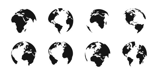 globe planet vector set. earth continents silhouette. - globe ilustrasi stok