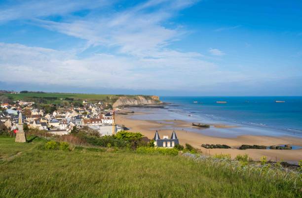 istock Mulberry Harbour at Arromanches and Omaha Beach, Normandy, France 2201042548