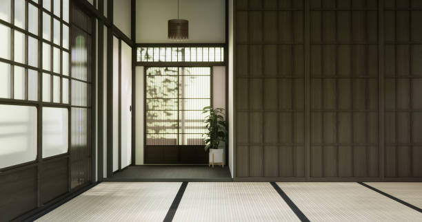 istock A large Japanese style dojo hall and floor tatami mat. 2201042563