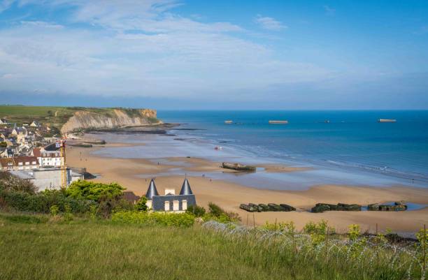 istock Mulberry Harbour at Arromanches and Omaha Beach, Normandy, France 2201042693