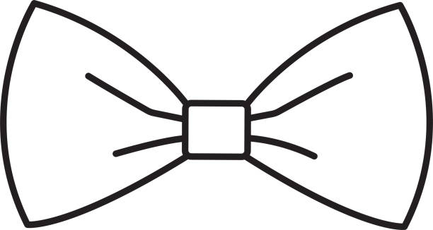 illustration, festive bow tie, black and white vector linear icon isolated on a white transparent background