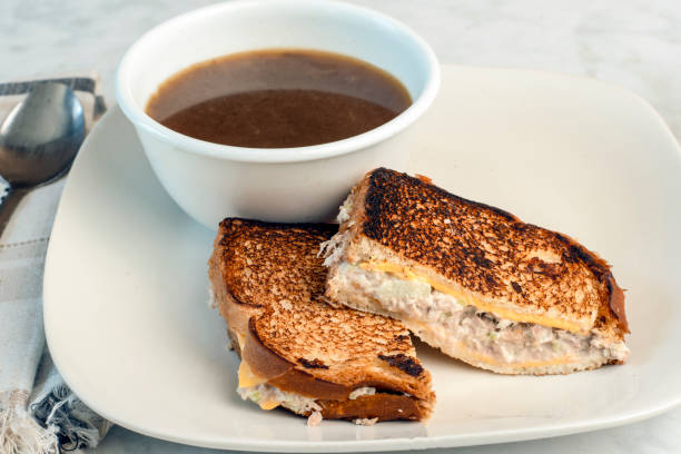 istock french onion soup with  tuna melt sandwich 2201057285