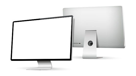 Realistic Computer Screen Computer Display Front And Back View Stock ...