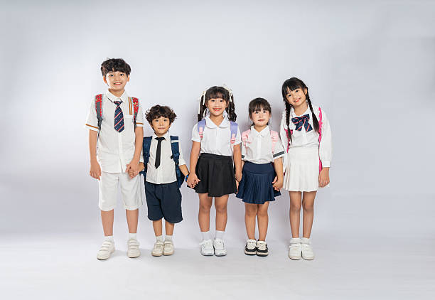 group image of cute asian kids posing on white background