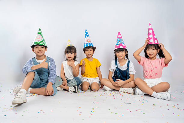group image of cute asian kids posing on white background