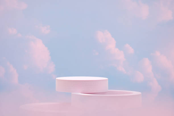 istock Minimal geometry podium with blue sky pink white cloud background.product placement pedestal modern stand display,surreal paradise dreamy concept. 2201065184