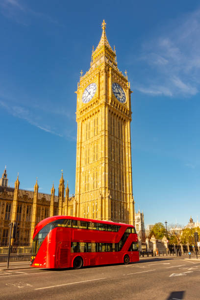istock Double-decker bus and Big Ben tower in London, UK 2201067164